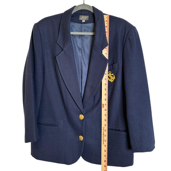 Sezane Vintage M Embroidered Nautical CREST Wool Blazer Navy Blue Gold Buttons - Picture 8 of 9